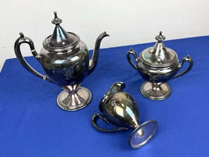 3 Pc Silver Plate Monogrammed "F" Tea Pot, Creamer, Sugar ~ Reed & Barton - Picture 1 of 21
