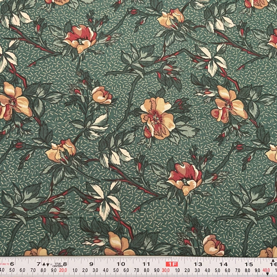 My Best by Thimbleberries RJR Fabrics Floral Green Cotton Remnant 17" x 44" - Image 1 of 2