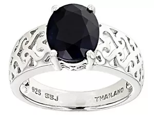 Solitärring 2,58 kt ovaler blauer Saphir Sterlingsilber - Größe 11 - Bild 1 von 4
