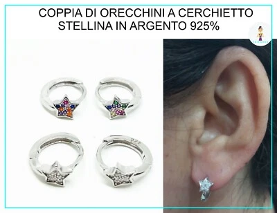 Orecchino Donna a Cerchio Cerchietto in di Argento 925% Stella Stellina  - Immagine 1 di 4