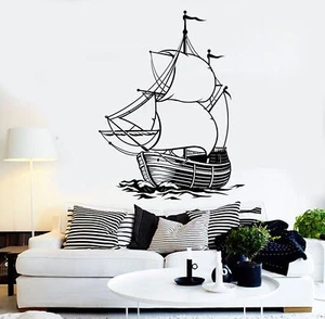 Vinyl Wall Decal Ship Sea Ocean Boat Sailor Sail Marine Style Stickers (1444ig) - Picture 1 of 3