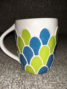 Starbucks 2009 Coffee Mug Cup Peacock Blue Green Scalloped Hand Painted 14oz - Picture 1 of 6