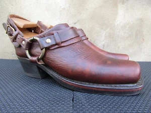 FRYE Square Toe Brown Leather Harness Mules Women’s US Clog Western 6.5 M - Picture 1 of 8