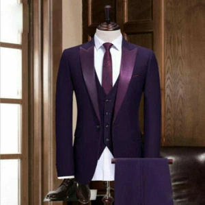 Traje de 3 piezas de esmoquin de novio con solapa de pico púrpura para hombre boda formal negocios graduación - Imagen 1 de 10