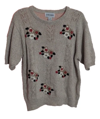 Винтажный ALFRED DUNNER бежевый вышитый коротким рукавом XL свитер V1 коттедж бабушка - Изображение 1 из 4