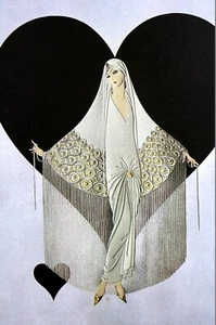 Erte 1987 BRIDE LACE WEDDING FRINGE GOWN VEIL HEART LOVE Matted Art Deco Print - Picture 1 of 10