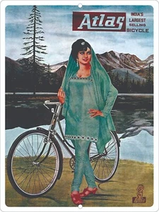 Atlas Bicycle India Sign Retro Advertising Metal Sign 9x12 NEW - Picture 1 of 3
