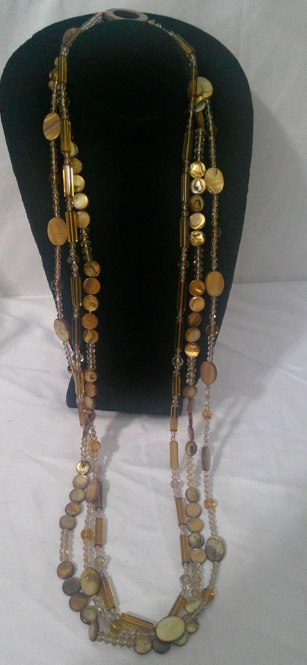 ✨ 18" Multi-Strand Amber, Beige, and Brown Glass Beaded Necklace – Elegant Foto 1 de 4