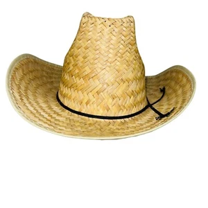 Beige Straw Cowboy Hat Black Ribbon Costume Dance Theatre Dress Up Halloween - Picture 1 of 8