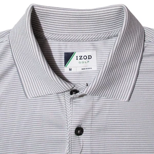 Izod Golf Polo Short Sleeve Men's M Gray Striped Performance Polyester Shirt NWT - Bild 1 von 24