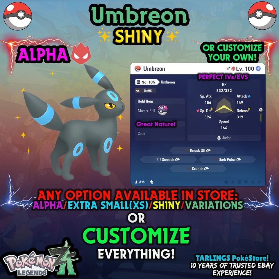 Pokemon Legends ZA 🐉 Umbreon - SHINY/NON-SHINY/ALPHAS/X-SMALL ✨ OR CUSTOM ✨ - Image 1 of 1