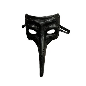 Masquerade Venetian Long Nose Half Mask Black 9" Long Nose Mask NEW - Picture 1 of 9