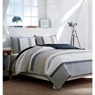 NUEVO CON ETIQUETAS-Juego de edredón reversible de 3 piezas de algodón azul Nautica Ridgeport, King Foto 1 de 4