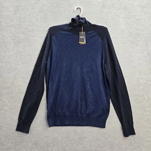 Hugo Boss Men Sweater Large Blue Colorblock Raglan Sleeve Turtleneck NWT - Picture 1 of 8