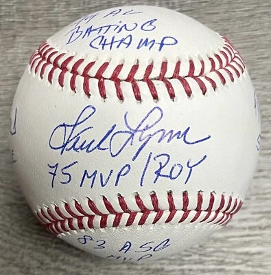 Fred Lynn Boston Red Sox Signed & Inscribed w/ 6 Career Stats MLB Baseball JSA - Image 1 of 4
