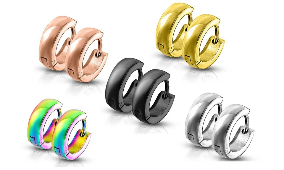 Stainless Steel Small Dome Hoop Huggie Earrings Pair 4 mm Wide 20 GA Men Women - Image 1 of 1