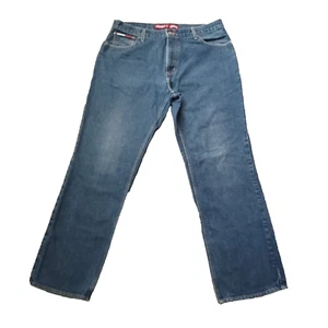 Vintage Tommy Hilfiger Jeans Mens 36x32 Blue Denim Wide Leg Baggy Y2K Act 36x30 - Picture 1 of 13