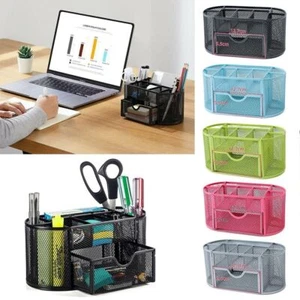 Drawer 9-Grid Storage Metal Mesh Pen Holder Desk Organizer Stationery Container - Picture 1 of 17