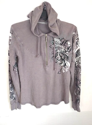 Винтажная женская толстовка с капюшоном Harley Davidson M Tribal цветок розы блестящая вафля вязаная на молнии - Изображение 1 из 4