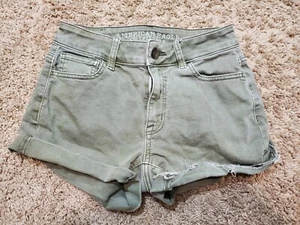 AMERICAN EAGLE OUTFITTERS SUPER STRETCH HI-RISE SHORTIE WOMEN SZ 0 GREEN SHORTS - Picture 1 of 4
