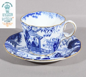 Royal Crown Derby Blue Mikado Cup 2 1/2" Tall & Saucer 5 1/4" Diameter Gold Trim - Picture 1 of 10