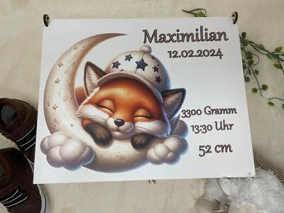 Personalisierte Erinnerungsbox Holz Geschenk zur Geburt Taufe Baby Fuchs Motiv - Bild 1 von 4