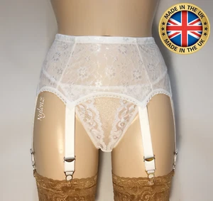 6 Strap Luxury All Lace Suspender Belt (Garter Belt) - WHITE - NYLONZ Made In UK - Picture 1 of 3