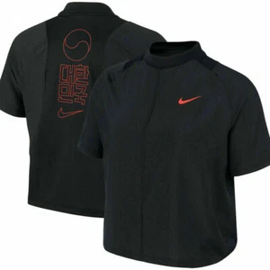 Nike $65 Korea CQ9263-010 Black Perforated Cropped Short Sleeve Streetwear Top - Picture 1 of 9