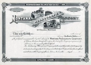 18__ Montana Phonograph Co. Stock Certificate - Picture 1 of 1