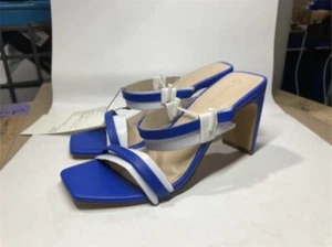 The Drop Avery Blue Faux Leather Square Toe 2 Strap High Heeled Sandals S 9M NWT - Picture 1 of 1