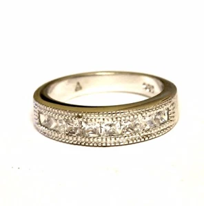 925 Sterling Silver cubic zirconia cz womens wedding band 3.6g estate vintage - Picture 1 of 6