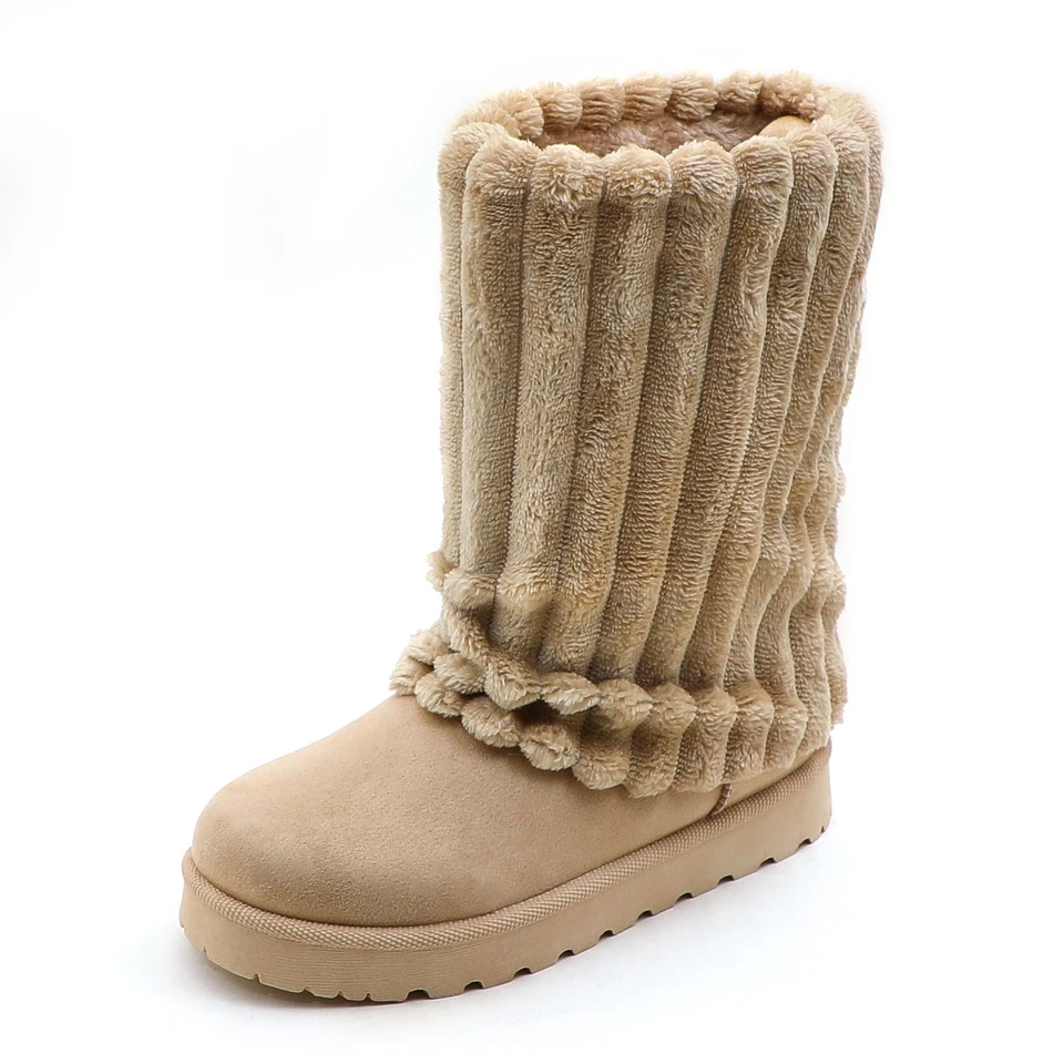 Lurnyet Women Winter Fuzzy Boots Faux Fur Lined 1.2 inch Sole Calf High - Image 1 of 1