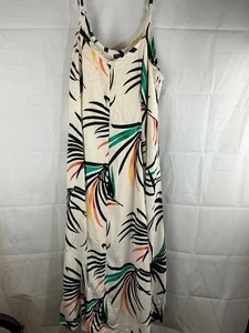 Maxi Vestido Estampado Tropical Tórrido Talla 2 Correa de Espagueti Fluido Crema Usado - Imagen 1 de 7