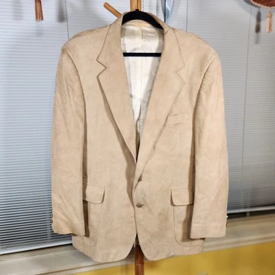 Vintage Silver Loom 46R $250 Beige Suede Leather Two Button Classic Blazer Coat - Image 1 of 4