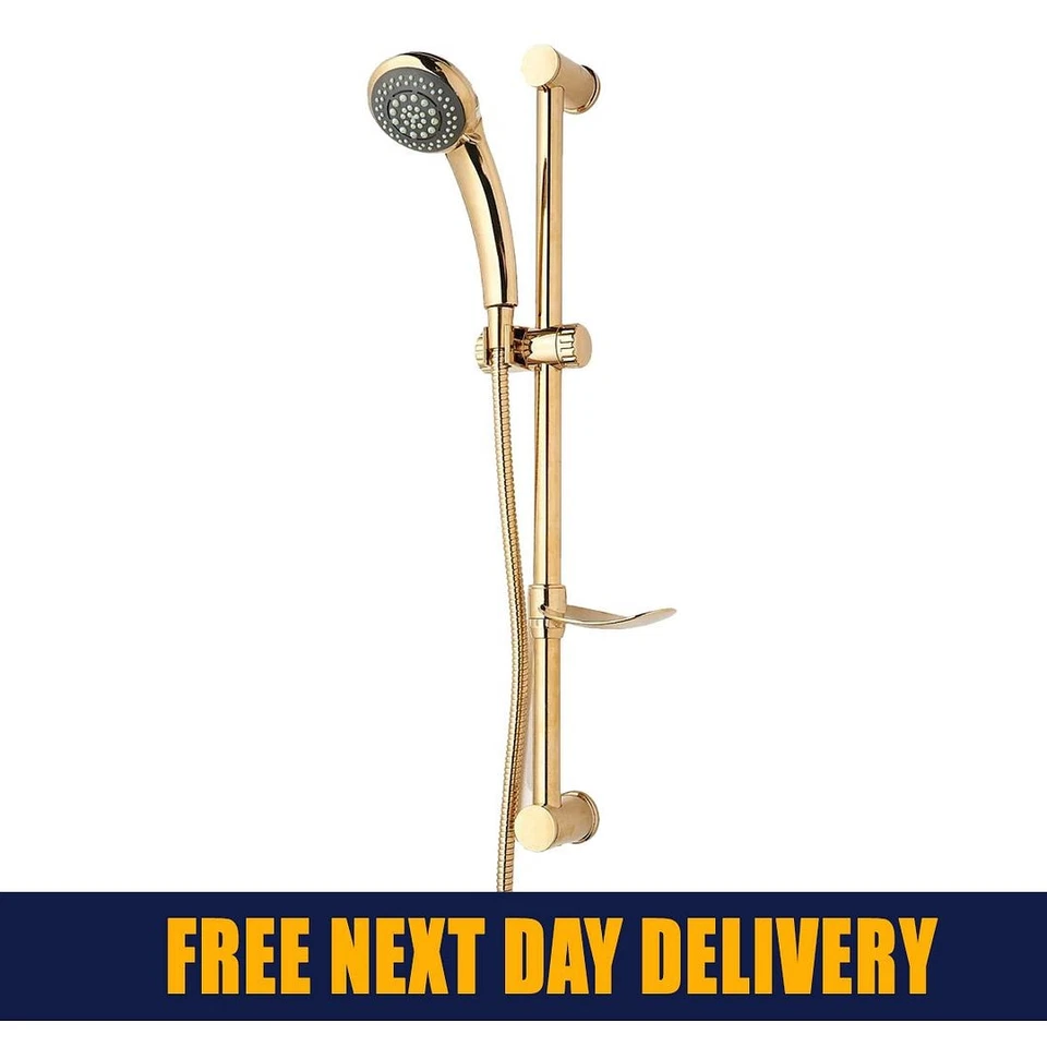 ARIAN ECOSPA Gold Shower Kit - Luxury Adjustable Rail Soap Dish, Hose & 6 Mode Handset