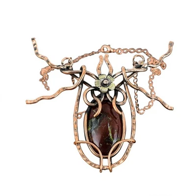 Collar de flores envuelto en alambre cadena de cobre piedras preciosas piedras de sangre de dragón joyería Foto 1 de 4