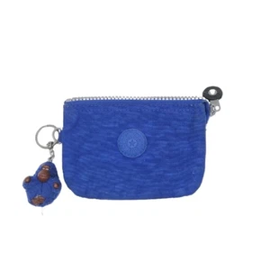 Kipling Coin Purse Blue Nylon Small Zip Pouch with Monkey Keychain Wallet - Picture 1 of 2