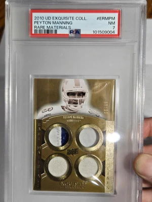 2010 Exquisite Peyton Manning Rare Materials Quad Patch /50 GAME USED PSA 7 - Image 1 of 4