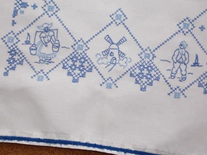 Küchen Überhandtuch antik Leinen blau bestickt Holland flämisch 98,5x60 cm - Bild 1 von 4