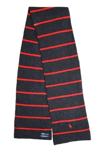Ralph Lauren Polo 100% Lambs Wool Scarf - Gray & Red Stripe - 68 INCHES - Picture 1 of 7