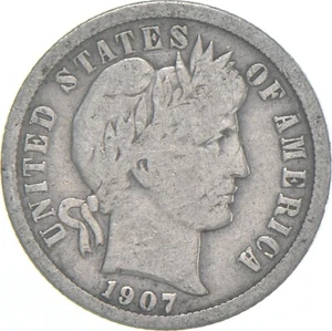 1907-P Barber Dime 90% Silver Average Circ - Picture 1 of 5