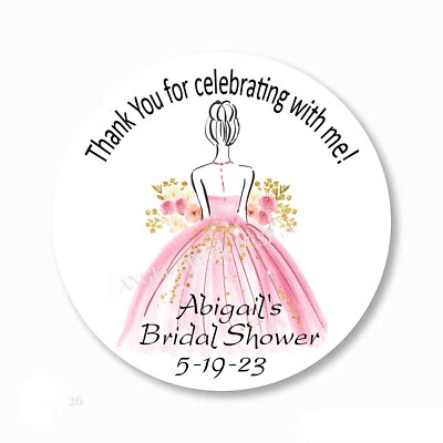 HANDMADE Pink Dress Bridal Shower Favors Labels Tags Thank You Bridal Stickers 4 Sizes
