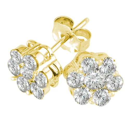 2CT Stylish 14K YG Round White Simulated Sapphire Cluster Pushback Earrings - Image 1 of 1