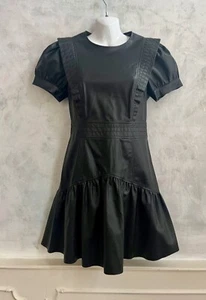 NEW - ZARA Black Faux Leather Puff Sleeve Rock Grunge Flared Mini Shift Dress S - Picture 1 of 8