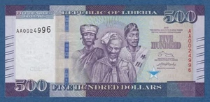 LIBERIA -- 500 DOLLARS ( 2016 ) -- UNC -- PICK 36a . - Picture 1 of 2