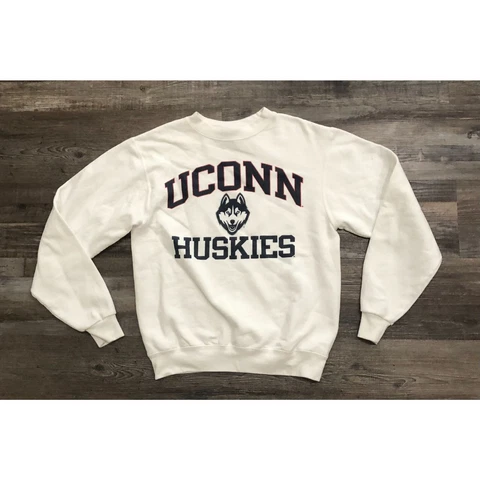 Champion UCONN Huskies Adult Small White Crewneck Sweatshirt Pullover Cover