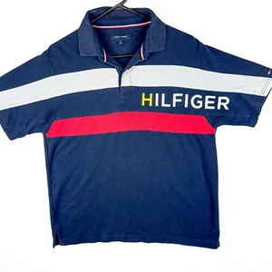 Tommy Hilfiger Colorblock Logo Collared Shirt Men’s Medium Blue Embroidered - Picture 1 of 11