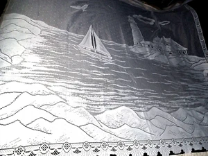 Quäker Netz Stil weiß Leuchtturm Vorhang Tischdecke 69" x 74" Vintage - Bild 1 von 6