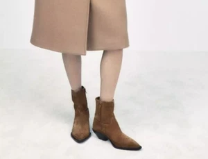 Zara Brown Suede Ankle Booties Size EU 42/US 11 New With Tags - Picture 1 of 11