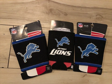 NFL Detroit Lions CAN Cooler, Kup Holder Coozie, Koozie, (Lot of 3) Team Color Cover